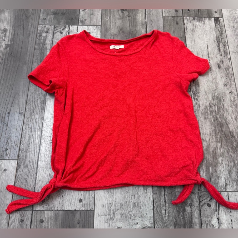 Madewell Womens Side-Tie Top Texture & Thread Small Red Short Sleeve Cotton